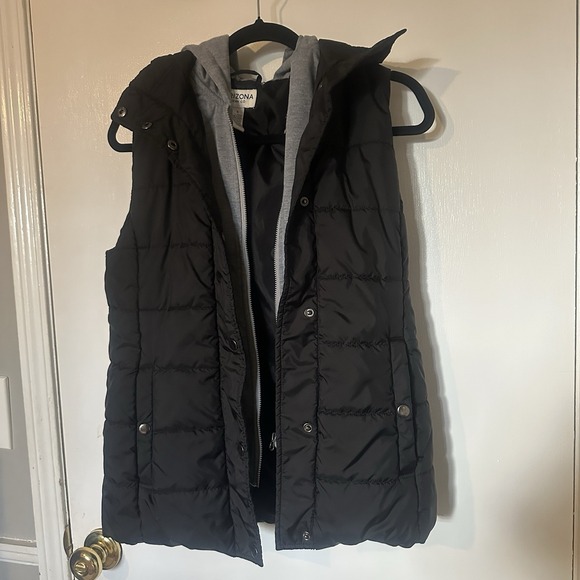 Y2K Arizona Jean Co Women's Black Gray Quilted Puffer Vest Hooded Full Zip S - Picture 2 of 7